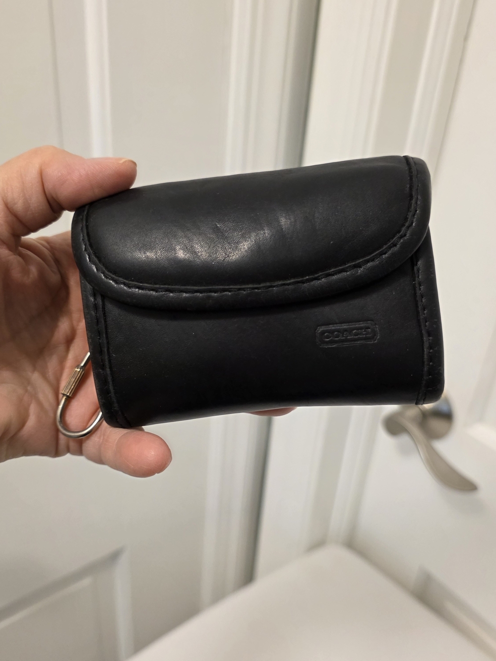 Vintage Coach Black Leather Key, Credit Card Snap Close Pouch/Wallet, Classic